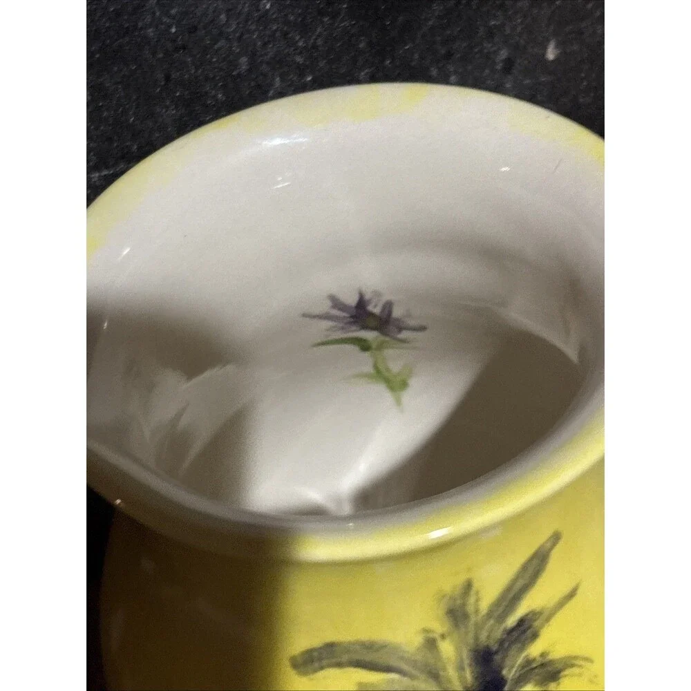 Handmade Art Pottery Pitcher Creamer Yellow Flowers In Out 6.25” Tall Vase Decor